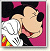 Pixelated static icon of a cartoon character with large ears, pink bow, and white gloves against a magenta background with black accents.