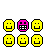 Animated contact sheet of a yellow smiley face icon with pink mouth details, showing frame-by-frame animation changes across 25 sampled frames in a 5x5 grid layout.