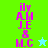 Pixelated text and star symbols on green and blue backgrounds with animation changes between frames.