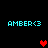 Pixelated text and heart symbols on black background, with cyan 'AMBER<3' repeated across four positions and red hearts in three locations.