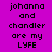 Pixelated text on a purple background with alternating white and purple rectangular sections displaying 'johanna and chandler are my LYFE' in black block letters.