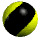 A contact sheet of 18 animated frames showing a yellow and black striped sphere rotating against a gray background.