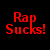 A contact sheet of five animated frames showing red text on black background with two phrases: "Rap Sucks!" and "Punk Rocks!" in pixelated font, arranged in a 3x2 grid with the bottom-right frame missing.