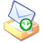 Pixelated icon shows a white envelope with blue outline resting on a yellow-orange base, featuring a green circular symbol with white arrow pointing downward.