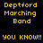 Yellow pixelated text on black background repeats 'Deptford Marching Band' and 'YOU KNOW!!' in a pattern