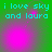 Green background with cyan text 'i love sky and laura' over pink glowing orbs that shift position