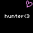 A black background displays a pink pixelated heart symbol above two identical lines of white text reading 'hunter<3' in a retro digital font.