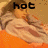 A pixelated animation of a person lying under an orange blanket with the word 'hot' displayed in black text, showing subtle movement
