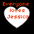 Four heart-shaped icons with orange text 'Everyone loves Jessica' on black background, each showing slight variations in pixelation and alignment.