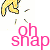 Pixelated yellow hand icon with black outline and small colored accents, positioned above pink 'oh snap' text on white background.