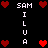 Pixelated red hearts and white text spelling 'SAM I L U A' arranged in a on black background