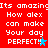 Red background with white pixelated text repeating 'Its amazing How alex can make Your day PERFECT!' and a blue star icon in the first frame, then a gray star in subsequent frames.