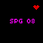 Pixel art animation showing a red heart, scattered dots, and pink text on black background with four identical