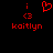 Red pixelated text and symbols on black background: lowercase 'i', heart symbol, '<3' emoticon, and name 'kaitlyn' in red.