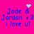 Bright pink background with blue pixelated text reading "Jade & Jordan <3 i love u!" and two small light blue pixelated symbols above the text.