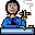 Pixelated character in blue shirt smokes cigarette with changing hand positions and mouth expressions across frames.