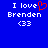 Blue background displays white text 'I love Brenden <33' with a red heart symbol replacing the word 'heart'.
