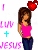 Pixelated image of a woman in pink top and dark pants with red heart above head, text 'ILUV' and 'JESUS' in purple letters on left side.