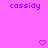 Two identical pixelated text labels 'cassidy' in purple on a bright pink background with two matching heart symbols below.