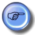 Two circular blue icons with white highlights; left icon shows a black-outlined hand pointing right, right icon is blank.
