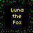 Yellow text 'Luna the Fox' repeated four times on a black background with green pixel dots forming a border and scattered pattern.