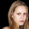 Four pixelated show a person with varying color filters and poses against black backgrounds