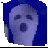 A contact sheet of 18 animated frames showing a pixelated blue-and-white ghost-like face with text overlays on a dark green background, arranged in a 5x4 grid with one empty cell.