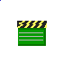 Green clapperboard icon with black and yellow striped top section, three white horizontal lines on the green body, displayed in a static state.