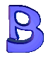 Animated sequence of a blue 3D letter B shrinking from large to tiny