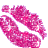 Three pink glittery lip prints on a gray background, each with white sparkles and varying positions.