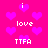 Pixelated pink background with scattered purple hearts and repeated white text elements arranged in a pattern