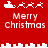 Red background with white pixelated Santa sleigh and reindeer animations above 'Merry Christmas' text.