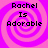 Four identical display 'Rachel Is Adorable' text over pink and purple spiral backgrounds with pixelated font