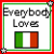 Two side-by-side with red borders and green inner frames display pixelated text above Italian flag icons