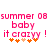 Pixelated pink text reads 'summer 08 summer 08 baby baby it crazyy ! it crazyy !' with orange and peach star-like symbols below, displayed in two identical side-by-side sections on white background.