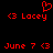 Red pixelated text and symbols on black background, including 'Lacey' with heart symbol above left instance, repeated date 'June 7', and '<3' emoticons.