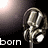 Animated sequence showing a vintage microphone with changing text below it against a dark background.