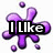 Purple splatter shape with "ILike" text, orange star, blue star, and purple star on white background.