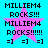 Pixelated cyan background with pink star and repeated text elements in black font.
