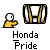 Animated contact sheet of 10 frames showing a yellow stick figure and evolving Honda logo variations with text "Honda Pride" beneath each frame.