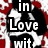 Black-and-white cow pattern with red splatter background and partial text "in Love wit" in white letters on black rectangles.