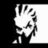Pixelated black-and-white icon of a stylized hand with fingers extended, positioned against a split background of solid black and white.