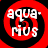 Red and black spiral design with white text 'aqua-mus' on a black background, displayed in three showing slight variations
