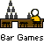 Pixel art animation of a figure in yellow shirt at bar table with bottle pyramid, showing game progression and 'I Win' speech bubble.
