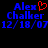 Pixelated blue text displays "Alex Chalker" with a red heart symbol above the 'x' in Alex, and date "12/18/07" below on black background.