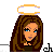 Pixel art contact sheet of three distinct animated frames featuring a cartoon woman with angel wings and halo, each showing different poses and text overlays.