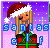 Pixel art of a blonde elf wearing Santa hat and red outfit, holding green-wrapped gift with blue text "Santaself" over purple snow background.