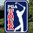 Animated golf swing sequence with PGA TOUR logo variants on a green course background, showing motion from address to follow-through.