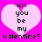 Two identical pixelated heart-shaped icons with pink backgrounds and black text reading 'will you be my valentine?' displayed side-by-side.