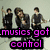A static image with four text blocks over a background showing three people playing instruments, featuring pink and black text.